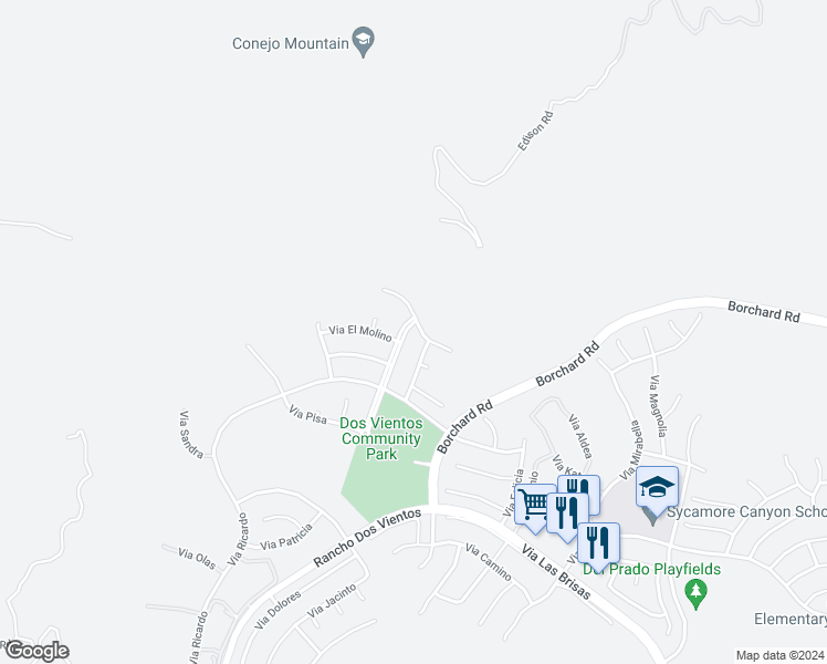 map of restaurants, bars, coffee shops, grocery stores, and more near 60 Via el Toro in Thousand Oaks