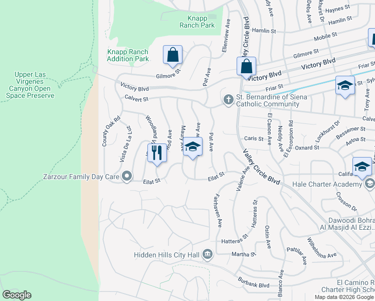 map of restaurants, bars, coffee shops, grocery stores, and more near 5974 Maury Avenue in Los Angeles