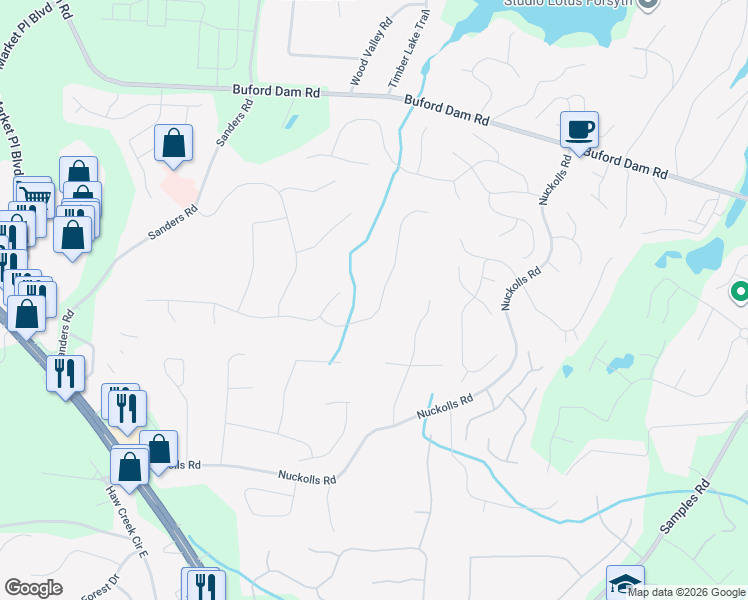 map of restaurants, bars, coffee shops, grocery stores, and more near 1260 Spring Oak Way in Cumming