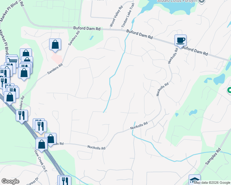 map of restaurants, bars, coffee shops, grocery stores, and more near 1260 Spring Oak Way in Cumming