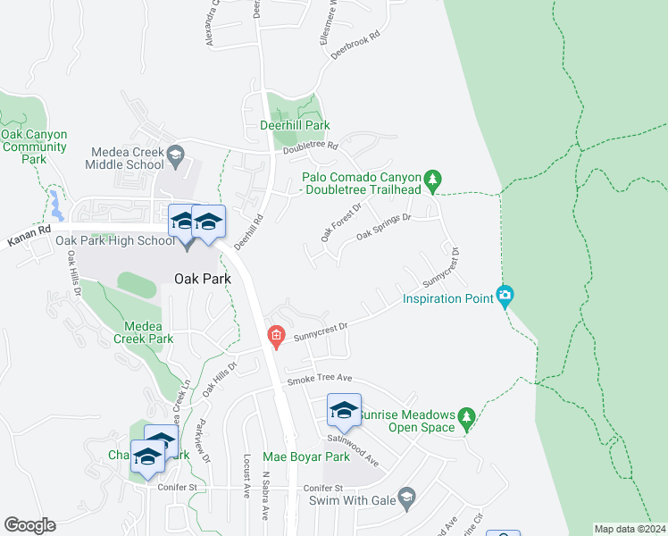 map of restaurants, bars, coffee shops, grocery stores, and more near 5805 Oak Springs Drive in Oak Park