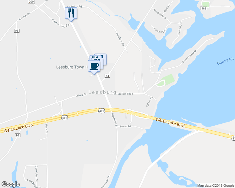 map of restaurants, bars, coffee shops, grocery stores, and more near 100 La Rue Finis in Leesburg