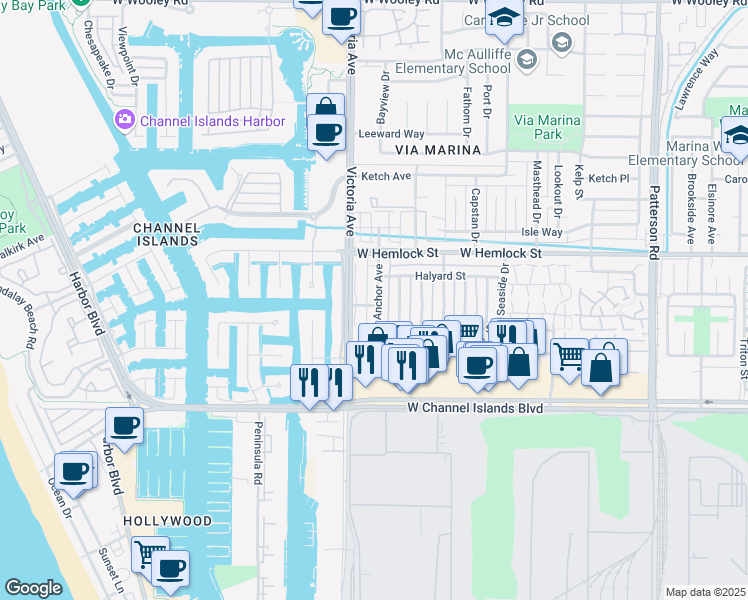 map of restaurants, bars, coffee shops, grocery stores, and more near 2564 Anchor Avenue in Port Hueneme