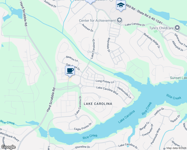 map of restaurants, bars, coffee shops, grocery stores, and more near 605 Long Pointe Lane in Columbia