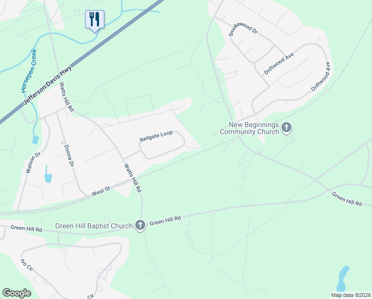 map of restaurants, bars, coffee shops, grocery stores, and more near 584 Railgate Loop in Lugoff