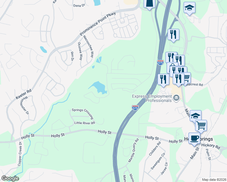 map of restaurants, bars, coffee shops, grocery stores, and more near 883 Ash Street in Holly Springs