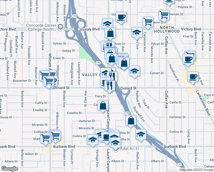 map of restaurants, bars, coffee shops, grocery stores, and more near in Los Angeles