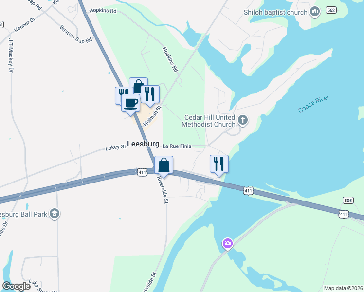 map of restaurants, bars, coffee shops, grocery stores, and more near 690 Keener Drive in Leesburg