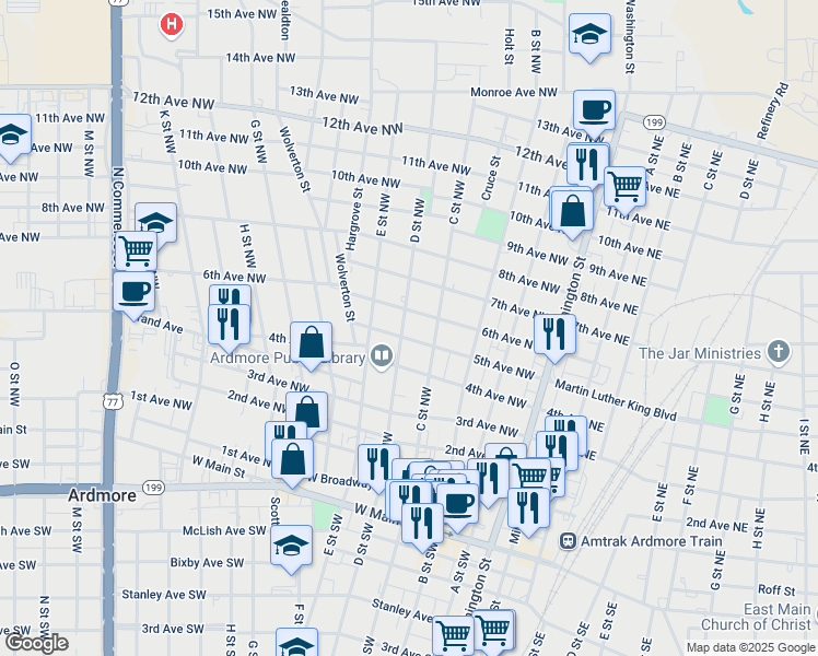 map of restaurants, bars, coffee shops, grocery stores, and more near 506 D Street Northwest in Ardmore