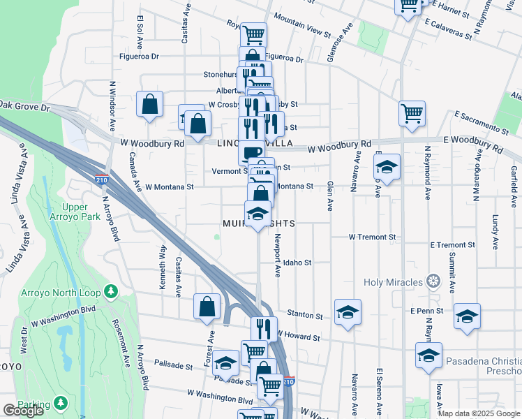 map of restaurants, bars, coffee shops, grocery stores, and more near 1972 Lincoln Avenue in Pasadena