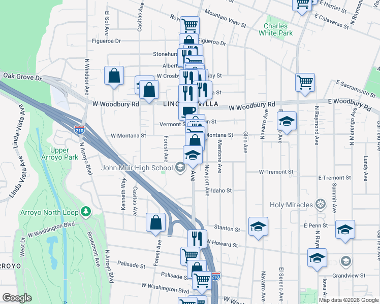 map of restaurants, bars, coffee shops, grocery stores, and more near 1972 Lincoln Avenue in Pasadena