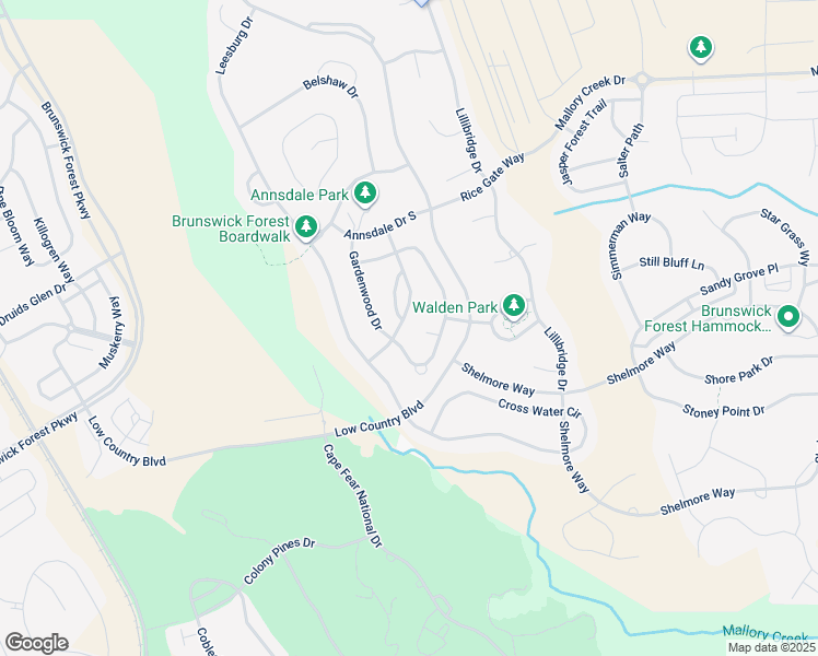 map of restaurants, bars, coffee shops, grocery stores, and more near 3585 Bendemere Drive in Leland
