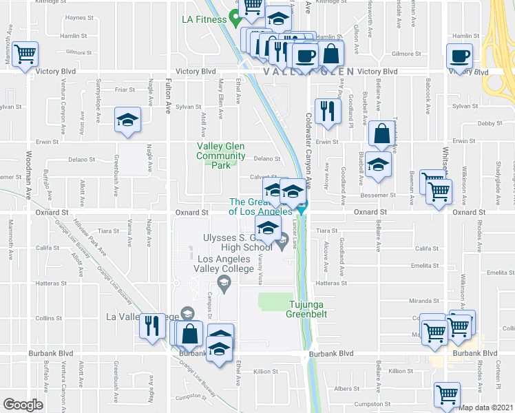 map of restaurants, bars, coffee shops, grocery stores, and more near in Los Angeles