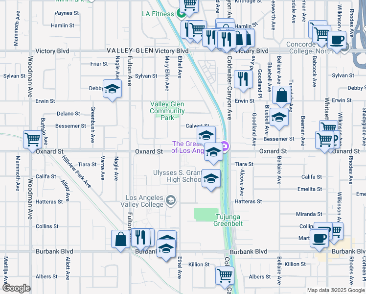 map of restaurants, bars, coffee shops, grocery stores, and more near in Los Angeles