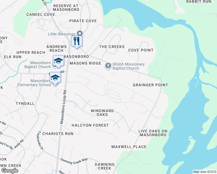 map of restaurants, bars, coffee shops, grocery stores, and more near 7420 Masonboro Sound Road in Wilmington