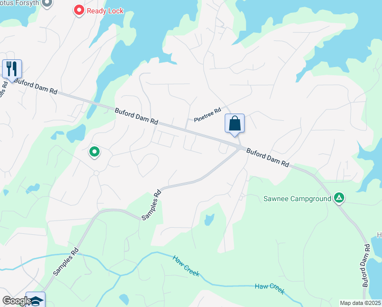 map of restaurants, bars, coffee shops, grocery stores, and more near 2960 Canon Court in Cumming