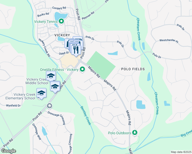 map of restaurants, bars, coffee shops, grocery stores, and more near 6730 Waterbury Way in Cumming