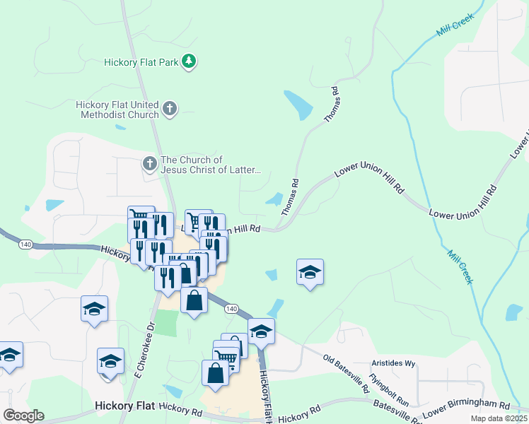 map of restaurants, bars, coffee shops, grocery stores, and more near 108 Redford Lane in Holly Springs