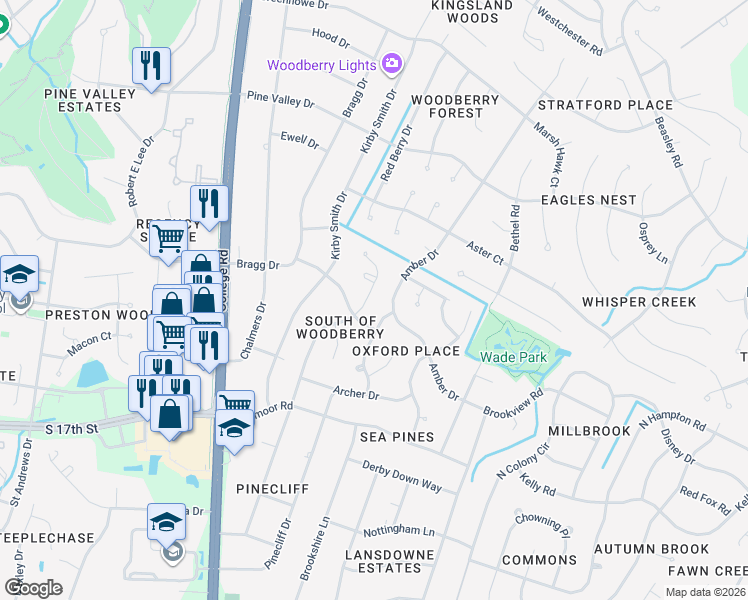 map of restaurants, bars, coffee shops, grocery stores, and more near 3138 McKinnon Dr in Wilmington