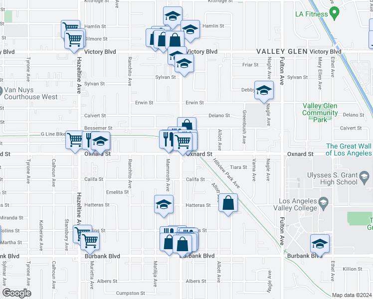 map of restaurants, bars, coffee shops, grocery stores, and more near 6000 Woodman Avenue in Los Angeles
