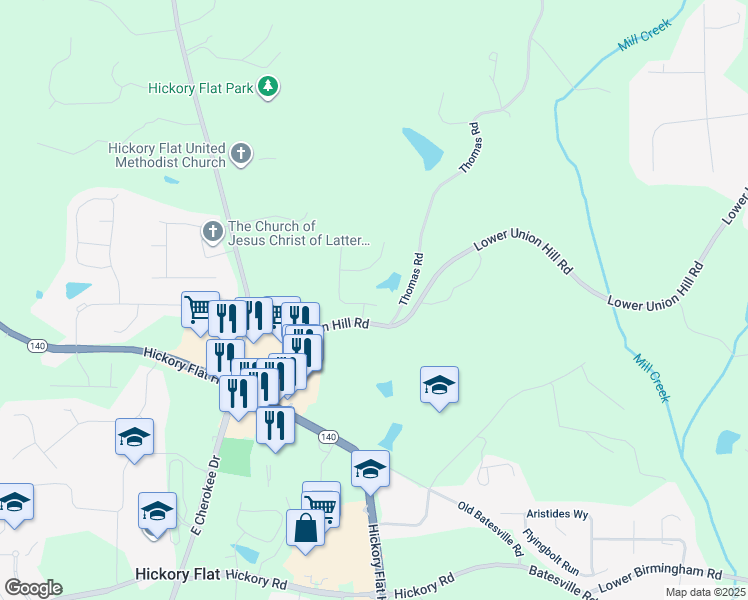 map of restaurants, bars, coffee shops, grocery stores, and more near 108 Redford Lane in Holly Springs
