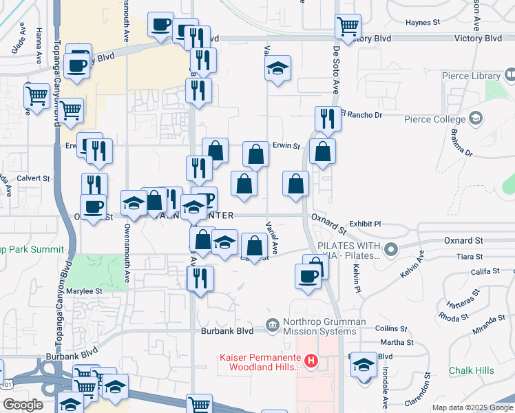 map of restaurants, bars, coffee shops, grocery stores, and more near 5957 Variel Ave in Los Angeles