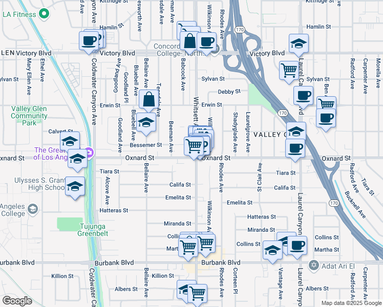 map of restaurants, bars, coffee shops, grocery stores, and more near in Los Angeles