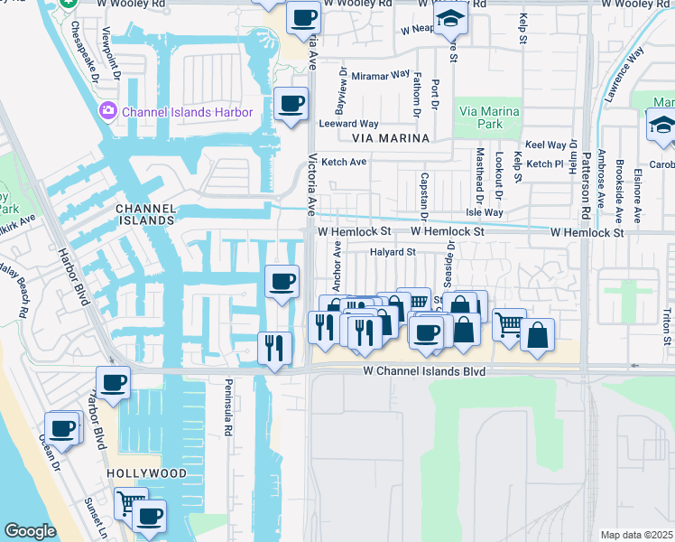 map of restaurants, bars, coffee shops, grocery stores, and more near 2564 Anchor Avenue in Port Hueneme