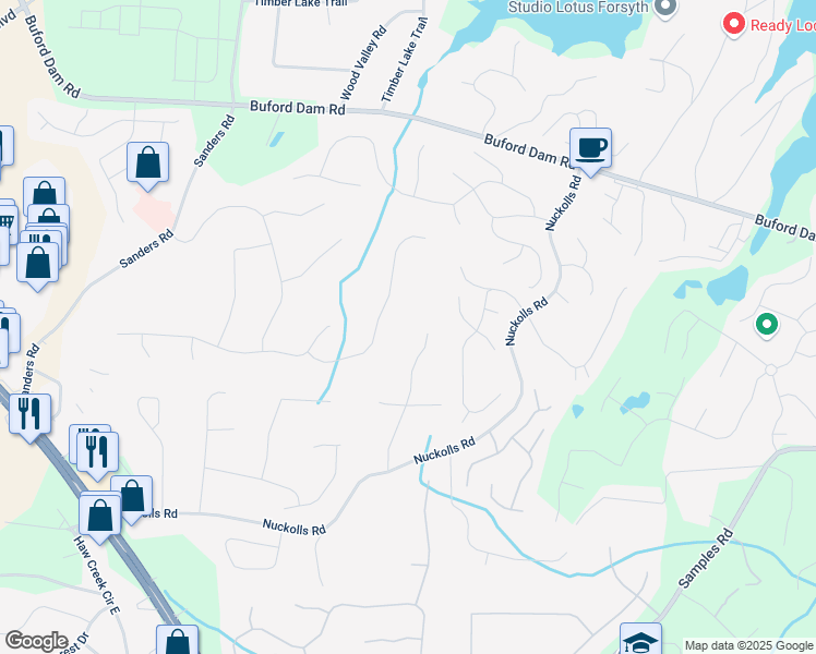 map of restaurants, bars, coffee shops, grocery stores, and more near 1225 Spring Oak Way in Cumming