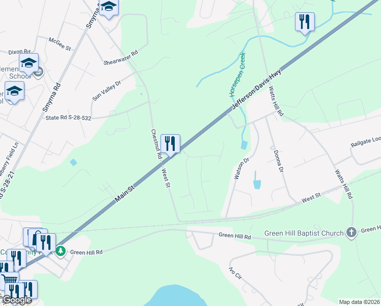 map of restaurants, bars, coffee shops, grocery stores, and more near 2253 U.S. 1 in Elgin