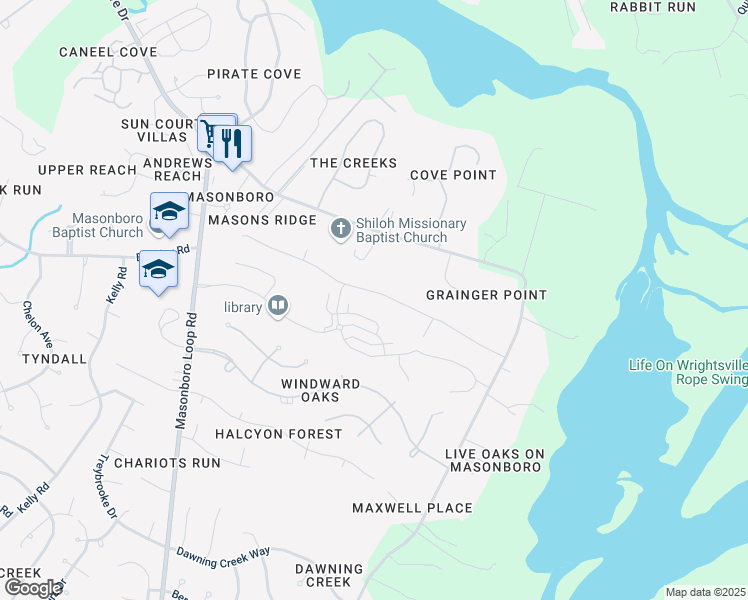 map of restaurants, bars, coffee shops, grocery stores, and more near 7208 Orchard Trce in Wilmington