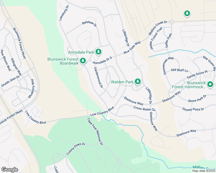 map of restaurants, bars, coffee shops, grocery stores, and more near 3585 Bendemere Drive in Leland