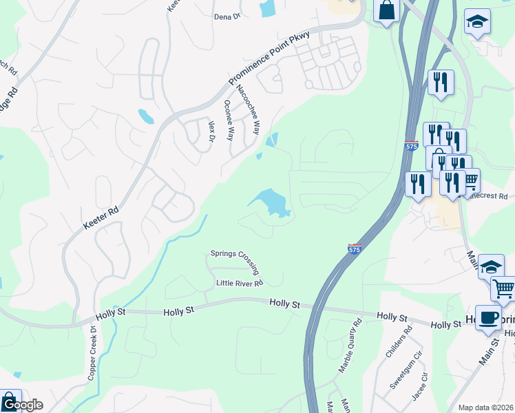 map of restaurants, bars, coffee shops, grocery stores, and more near 124 Hidden Lake Circle in Canton