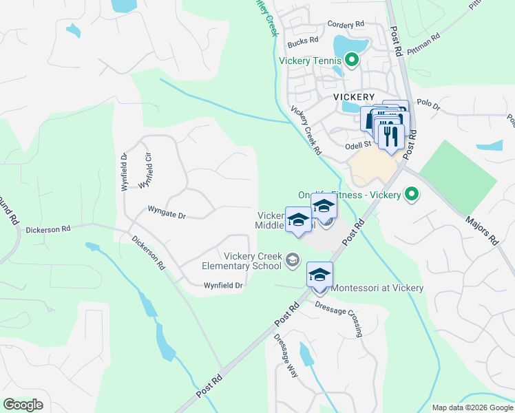map of restaurants, bars, coffee shops, grocery stores, and more near 7265 Wyngate Drive in Cumming