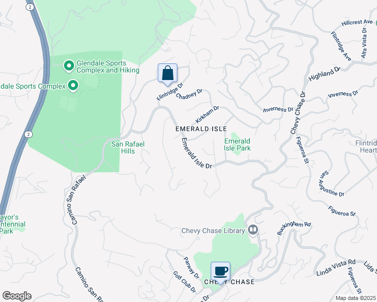 map of restaurants, bars, coffee shops, grocery stores, and more near 3236 Emerald Isle Drive in Glendale