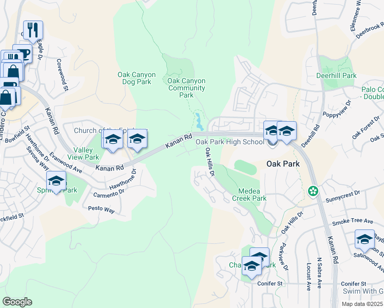 map of restaurants, bars, coffee shops, grocery stores, and more near 5530 Spanish Oak Lane in Oak Park