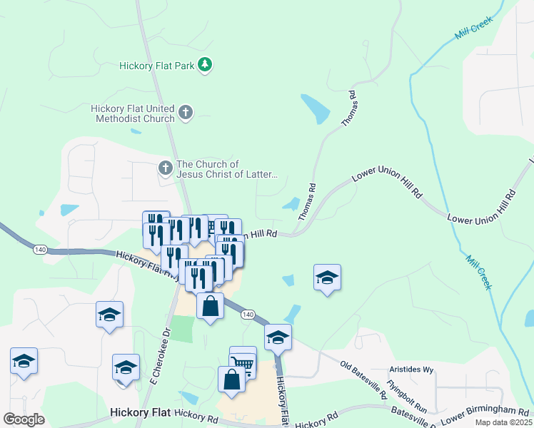 map of restaurants, bars, coffee shops, grocery stores, and more near 124 Redford Lane in Holly Springs