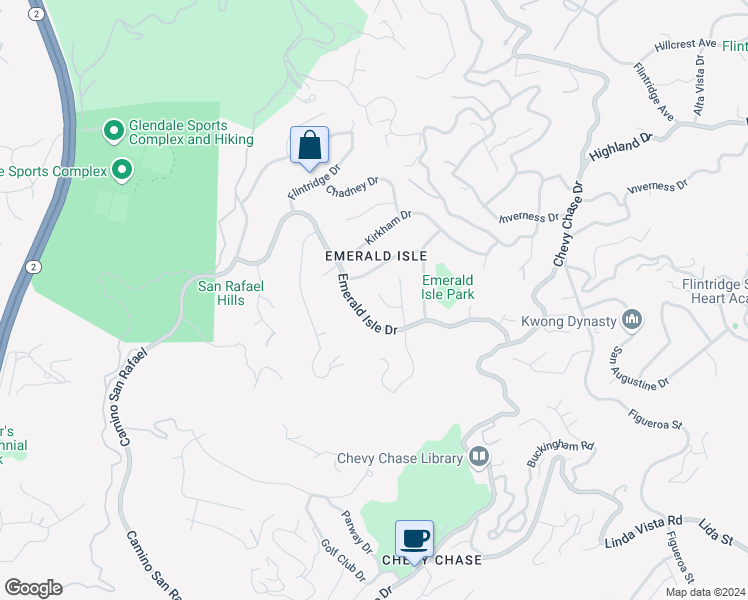 map of restaurants, bars, coffee shops, grocery stores, and more near 3308 Crail Way in Glendale