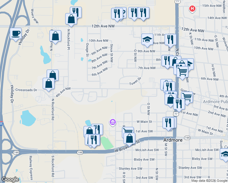 map of restaurants, bars, coffee shops, grocery stores, and more near 1904 4th Ave NW in Ardmore
