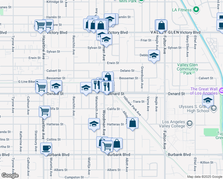 map of restaurants, bars, coffee shops, grocery stores, and more near 6026 Buffalo Avenue in Los Angeles