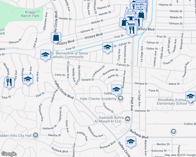 map of restaurants, bars, coffee shops, grocery stores, and more near 6100 Lockhurst Drive in Los Angeles