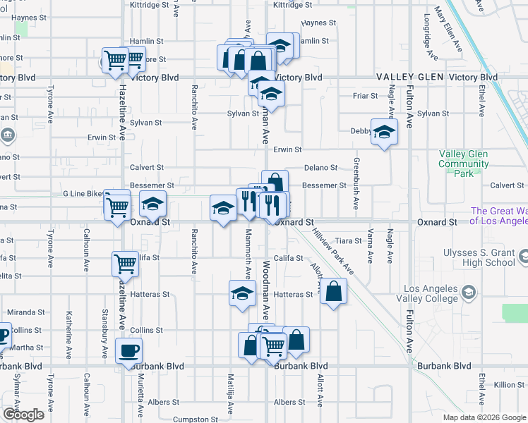 map of restaurants, bars, coffee shops, grocery stores, and more near 60 Orange Line Busway in Los Angeles