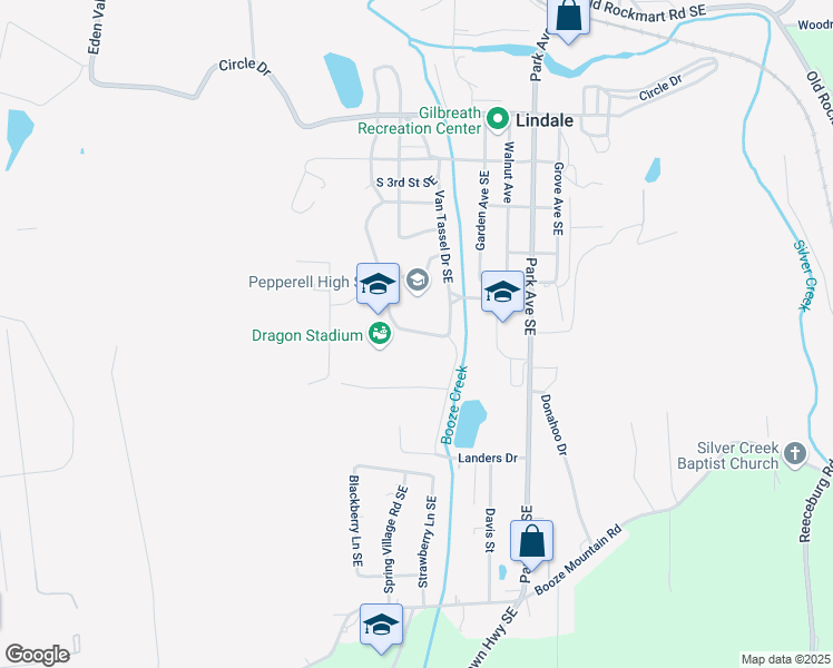map of restaurants, bars, coffee shops, grocery stores, and more near 3 Dragon Drive Southeast in Lindale