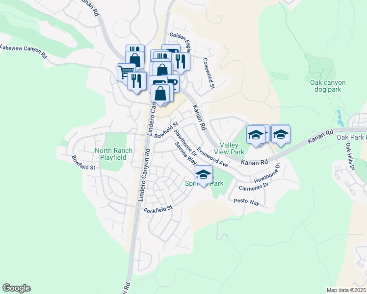 map of restaurants, bars, coffee shops, grocery stores, and more near 510 Savona Way in Oak Park