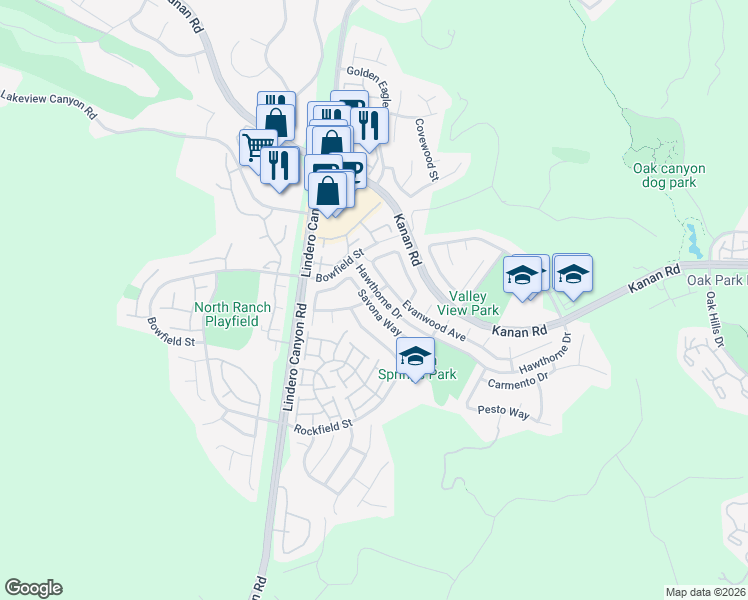 map of restaurants, bars, coffee shops, grocery stores, and more near 510 Savona Way in Oak Park