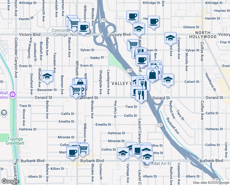 map of restaurants, bars, coffee shops, grocery stores, and more near in Los Angeles
