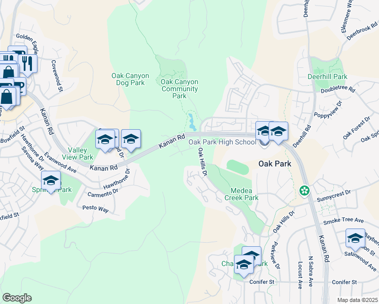 map of restaurants, bars, coffee shops, grocery stores, and more near 528 Water Oak Lane in Oak Park