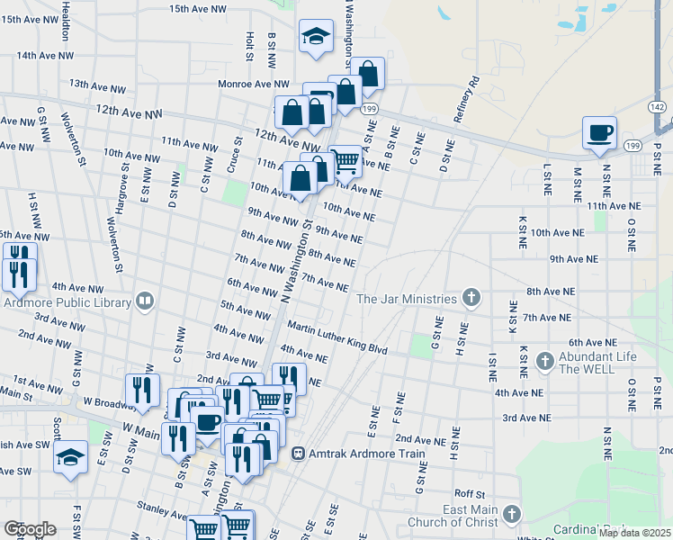 map of restaurants, bars, coffee shops, grocery stores, and more near 802 A Street Northeast in Ardmore