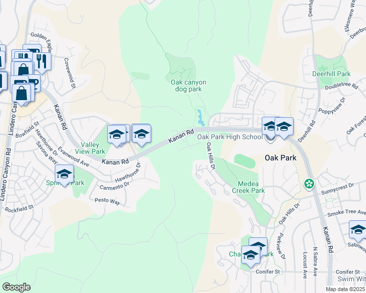 map of restaurants, bars, coffee shops, grocery stores, and more near 5423 Spanish Oak Lane in Oak Park