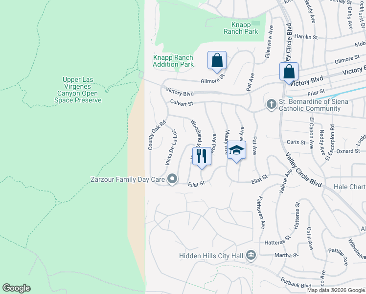 map of restaurants, bars, coffee shops, grocery stores, and more near 5965 Nora Lynn Drive in Los Angeles